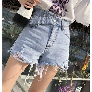 High Waisted Distressed Denim Jean Shorts